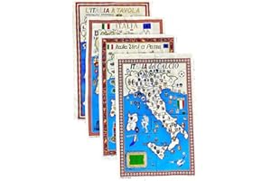 BLU RITMO Kitchen Towel Set, Cotton Kitchen Towels Made in Italy, Multi-purpose Coloured Cloths, Large Cloths, 55 x 85 cm (Culture - 4 Pieces)