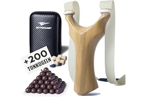 ‎ZETTERRANK Zetterrank Zwille Slingshot Bundle Set, Wooden Slingshot Slingshot with Elastic Band, Easy Elastic Band Attachment, Twin for Adults with Replacement Rubber and Clay Balls (Square, Yellow Rosewood)