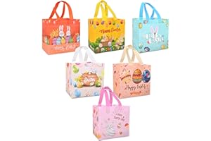 JIAWWAN Ostereiersuche-Taschen Ostern Tasche Kinder, 6 Stück Ostertüten mit Griffen, Ostertüten zum Befüllen, Ostern Leckerei Taschen Non-Woven Ostertaschen für Eiersuche Party Verpacken Geschenken