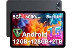 TABWEE 10 Pollici Tablet Android 15 con Gemini AI, 12 GB RAM + 128 GB ROM (2 TB TF) Tablet in Offerta, Batteria 6000 mAh | 5G WiFi | Display 1280 x 800 | BT 5.0 | Jack 3,5 mm | Tipo-C | WPS | GPS