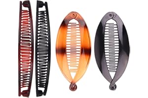 FUZVOL 4 PCS Banana Hair Clips,Black and Brown Decorative Ponytail Comb Clips for Women&Girls Fine and Thick Hair