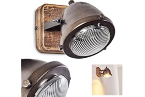 ‎HOFSTEIN Wandleuchte Glostrup, dimmbare Wandlampe aus Metall/Holz/Glas in Edelstahl/Braun, 1-flammig, 1 x GU10-Fassung, Wandspot im Retro-Design, ohne Leuchtmittel