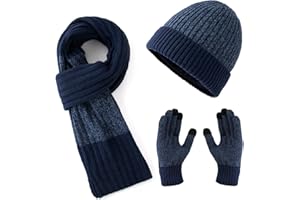 Lallier Winter 3-teiliges Herren Wolle Mütze Schal Handschuhe Set, Warmes Beanie Skull Cap Schal Thermohandschuh Set für Herren