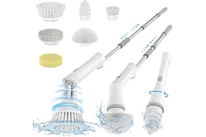 GOLDENOUGH Electric Spin Scrubber, Upgrade 6 in 1 Electric Cleaning Brush Spin Scrubber with 6 Replaceable Brush Heads Power Scrubber Dual Speed with Adjustable & Detachable Handle for Kitchen, Floor, Bathroom