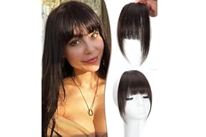 DYBEAUTYHAIR Clip in Fringe - Bangs Hair Clip in Bangs 100% Real Human Hair Extensions clip on air bangs for Women Fringe with Temples Hairpieces Curved Bangs (Dark Brown, French Bangs)