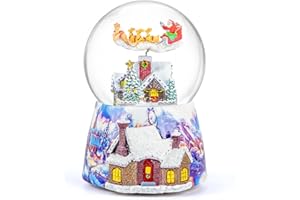 MS. WENNY Christmas Music Box Snow Globe Gift, Musical Rotating Santa Claus Flying Over Village Glitter, for Friends Girls Women Girlfriend, Xmas Present, Plays 8 Christmas Tune