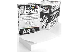 EUROCALI Carta A4 Economica per Stampante, 5 Risme da 500 Fogli - 2500 Totali, RoboCarta da 80gr per Ufficio, Fotocopie, Multiuso