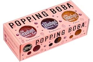 THE *TEASHED Popping Boba Set for Bubble Tea | Boba Kit Gift Set Contains 3 Flavours of Boba Pearls Making 9 Servings With 9 Paper Straws | Strawberry, Raspberry and Peach Bubbles | By The TeaShed