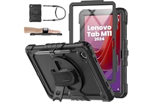 SEYMAC stock Funda para Lenovo Tab M11 (TB330FU/TB330XU) 11 Pulgadas 2024, Funda Resistente con Protector de Pantalla Portalápiz [Soporte Giratorio 360] Correa de Mano para Lenovo Tab M11, Negro