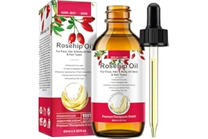 HUHIK Aceite de Rosa Mosqueta, 60ML Natural Aceite Prensado en Frío Hidratante, Cuidado Natural del Cabello, Aclara Cicatrices, Reduce las Líneas Finas de la Cara, Apto para Cara, Cabello, Cuerpo