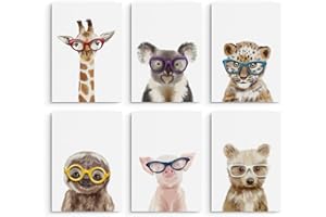 Hambient Laminas Infantiles para Cuadros Habitacion Bebe Decoracion Niño Niña (21 x 30 cm - Sin Marco, Animales Salvajes Gafas)