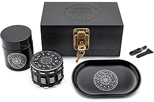 MYSTE ZODIAC Stash Box mit Zubehör, groß Grinder 63mm, geruchsdichtes Combo Set, Stashbox Combo Kit verschließbar mit Schloss, mit Mühle, Rolling Tray Set