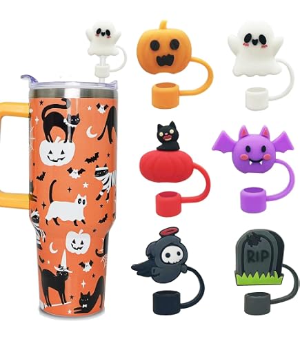 Tappo di copertura per cannuccia di Halloween per Stanley Cup, graziosa zucca fantasma Halloween in silicone per cannucce da 6-8 mm, copertura per cannuccia con simpatico fantasma dei cartoni animati
