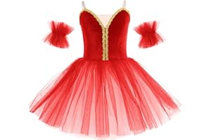 OBEEII Robe de Danse Fille Justaucorps Spaghetti Straps V-Cou Costume Enfant Ballet Robe Classique Gymnastique Leotard Costume