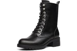 DREAM PAIRS Botas Militares de Media Caña de Moda con Cremallera Botines Mujer Cordones con Tacon Ancho Forro Cálido para Otoño e Invierno DMB214