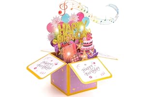 MOWETOO Happy Birthday Geburtstagskarte mit Musik, LED-Lichtern und ausblasbaren Kerzen – 3D Pop-Up Geschenkbox und Geburtstagsgeschenk für Frauen, Männer, Kinder & Erwachsene