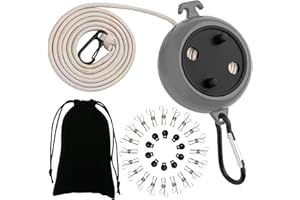 ETOFIXEE Wäscheleine Ausziehbar rutschfeste Camping Wäscheleine 10m Reisewäscheleine, Mit 10 Halteschnallen und 20 Wäscheklammern, Zubehör Gadgets für Waschküche Balkon Garten Camping Wohnmobil