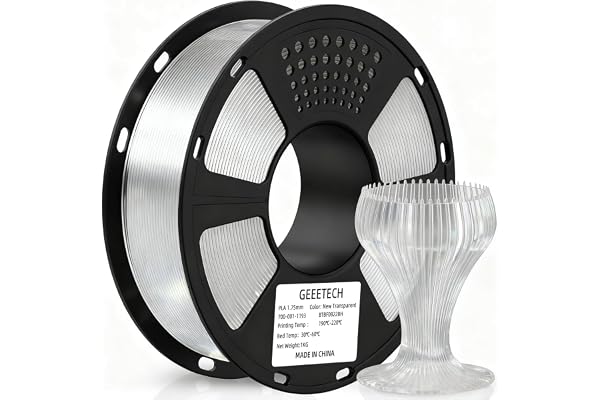 GEEETECH Filament PLA pour imprimante 3D, 1,75 mm, +/- 0,02 mm, New Transparent, Bobine, 1 kg