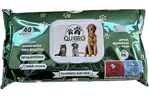 Quibropets Toallitas Húmedas con Aloe para la Higiene de Patas de Perros y Gatos - Limpieza Profunda y Efectiva en un Solo Paso - Limpiador de Patas para Mascotas - 40 Unidades.