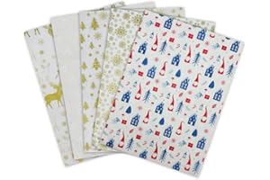 DOJOYKEY 25 feuilles de papier de soie de Noël, 50 x 35 cm, recyclable, motif de Noël, 5 motifs festifs différents pour la décoration de fête