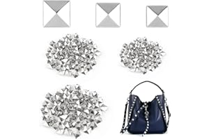 JIANGZHIB 210 Stück Quadratische Nieten Metall, Silber Nieten für Leder, Pyramide Spike Nieten, DIY Punk Ziernieten, 3 Größen von 70 Jede Nieten 8mm/9mm/10mm für Taschen, Lederband, Kleidung, Schuhe