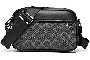 FANDARE Bandolera Grande de PVC Cuero para Hombre y Mujer - Bolso Horizontal Negro