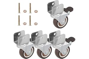 DBREAKS 4Pcs Ruedas de Silencio Ø50MM para Muebles en Forma de U, Apertura de Placa 25MM, Giratoria con Freno, , de Goma con Tornillos, Carga 100KG Total
