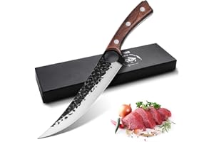 Purple Dragon Couteau à Désosser Filet Couteau Boucher Professionnel Forgé à la Main Couteau de Cuisine en Pleine Soie Acier Carbone pour Poisson Viande Débosselage avec Boîte Cadeau