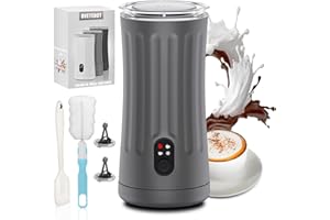 ‎OVETEDOT Ovetedot Milchaufschäumer, 4-in-1 Milchaufschäumer Elektrischer für Heißen und Kalten Milchschaum, Automatische Abschaltung Kaffee Aufschäumer für Latte, Macchiato, Cappuccino(Hellgrau)
