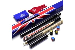 CUESOUL 57" Handcraft 3/4 Jointed Ebony Snooker Cue with Union Jack Flag Design
