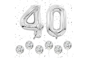 OUSUGA Zahlen 40 Luftballons Silber, 40 Zoll große Folien ballons Nummer 4 & 0 mit 6 Silber Konfetti-Helium ballons, 4 40 Geburtstags ballon für Männer Frauen Party Romantische Anlässe Jubiläums dekorationen