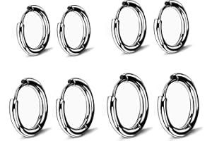 LONSVTTU 4 paia Nero premium di orecchini a cerchio in nero per uomini e donne, leggeri, acciaio inossidabile, cartilagine, cerchio, ipoallergenico, 8-14 mm