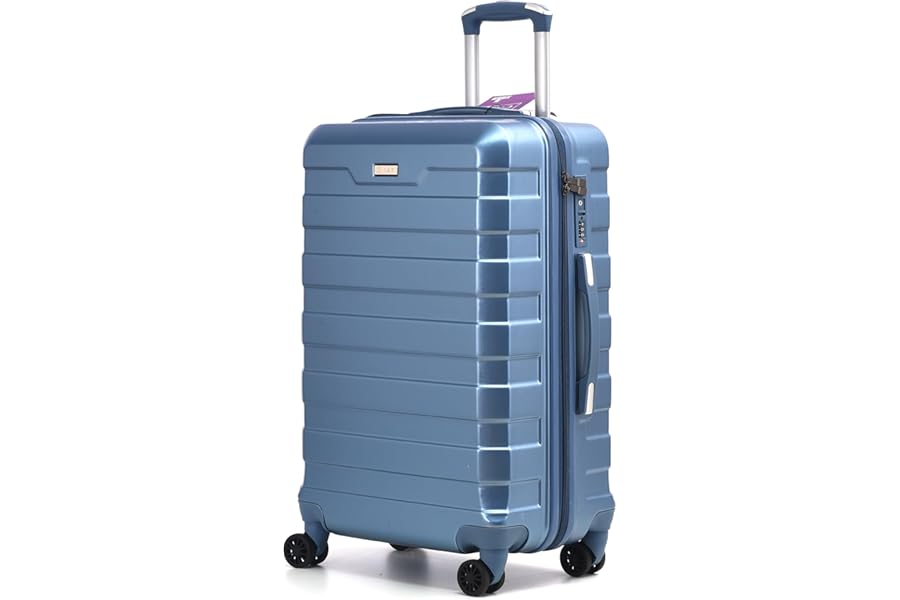 RMW Suitcase Large Medium Cabin Size | Hard Shell | Lightweight | 4 Dual Spinner Wheels | Trolley Luggage Suitcase | Hold Check in Luggage | TSA Combination Lock (Ice Blue, Medium 24")