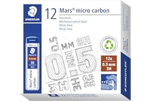 Staedtler Mars micro carbon 250 05-3H. Minas finas de grafito. 12 tubos de minas de 0,5 mm y graduación 3H.