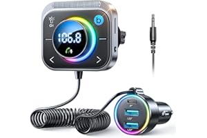 JOYROOM Nadajnik samochodowy Bluetooth FM, 【Głęboki bas i Hi-Fi】 Adapter Bluetooth 5.3 Samochód, 【30W PD & Dual 18W QC 3.0】 Zestaw głośnomówiący Samochód Bluetooth, Bluetooth do samochodu, Bluetooth i