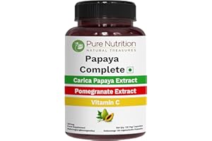 PURE NUTRITION NATURAL TREASURES Pure Nutrition Papaya Complete | 120 Caps | Carica Papaya Leaf Extract with Iron, VIT C, VIT A & Folic Acid | Supports Platelet Immunity & Digestion Non-GMO | Gluten-Free