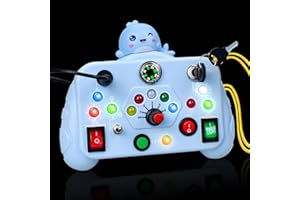 Clatoy Busy Board with LED Light, Montessori Busy Board 1+ Year Old Baby Toys with Sensory Lights Travel Toys for Toddlers on Plane, Educational Gifts for 1-3 Year Old Boys Girls (Whale)