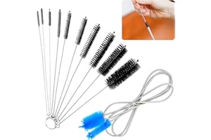 Powmag Reinigungsbürsten Klein Set, 11 Stück Nylon Reinigungsbürste mit 155cm Flexible Reinigungsbürste Abflussrohr, Bürsten Mini für Dünn Zwischenräume Strohhalm Abfluss