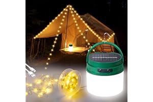 LYSUMURL Camping String Lights - 2 in 1 Solar & USB Rechargeable 3600mAh Camping Light with 2 Lighting Levels & SOS Mode, 12M/39.3FT Fairy Lights with 8 Modes, Waterproof Outdoor String Lights for Tent RV