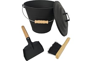 Relaxdays askhink med lock, 10 l, inklusive askborste och öppen spade, svart/naturlig, 25 x 30 x 20 cm