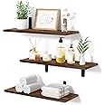 upsimples Floating Shelves for Wall Decor Storage, Sturdy Small Wood Wall Mounted Shelves Set of 3 with Metal Brackets Hanging for Bedroom, Living Room, Bathroom, Kitchen, Book, Dark Brown