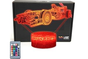 MARZIUS Race Sports Car 3D Illusion Table Lamp Roadster Shape Night Light with Greeting Card,Luminous Base,16 Colors Change,Remote Control,For Men, Women, Kids, Boys, Teens Gifts (F1 Formula 1)