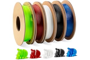 TPU Filament 1.75mm Bundle, TINMORRY TPU 3D Drucker Filament, 200g x 5 Spools, Black+White+Transparent red+Transparent green+Transparent blue