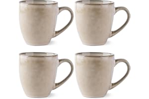 GBHOME Ceramic Coffee Mugs Set of 4, 12oz Stoneware Coffee Mugs Set for Dad Mom Women Men, Light Weight Ceramic Coffee Cups for Latte/Tea/Beer/Hot Cocoa, Dishwasher & Microwave Safe,Cappuccino