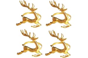 YAAVAAW 4 Ronds de Serviette de Noël Exquis, Porte-Serviette de Renne, Noël, Vacances, Décoration de Table de Banquet d'anniversaire de Mariage (Or)