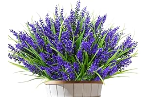 ‎KINISTY Kinisty 12 Bundles Artificial Flowers Like Real Artificial Flowers Lavender Outdoor Weatherproof Balcony Plants Spring Plastic Flowers Bouquet for Outdoor Balcony Box Balcony Garden Decoration