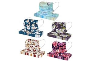 Jiabing 50 Stück Einweg Erwachsene Mundschutz Blumen Mund und Nasenschutz Blumenmotiv 3-lagig Einmal MNS Halstuch Makse Frühling Sommer Staubdicht Atmungsaktiv Mund-Tuch Bandana Schals