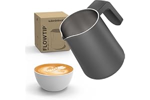 Subminimal FlowTip Pot à Lait en Acier Inoxydable Barista, Ergonomique, Résistant à la Chaleur, Pichet pour Le Café la Mousse de Lait Cappuccino et Latte, Noir