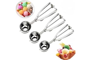 FUKTSYSM Ice Cream Scoop - Ice Cream Scoop Set, 3 Pcs Stainless Steel Ice Cream Scoop Trigger Include Small Size（1.57 Inch), Medium Size (1.96 Inch), Large Size (2.36 Inch), Melon Scoop (Cookie Scoop)