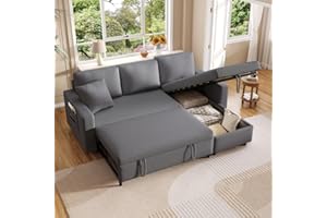 Wyibwy Sofá esquinero en forma de L con función cama y almacenamiento, sofá de 3 plazas con cama extensible y bolsillos de almacenamiento, sofá cama con chaise longue intercambiable, sofá convertible